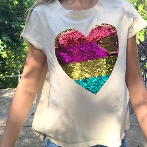 Old Navy Heart Reversible Sequin T Shirt Top